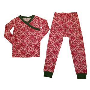 Hanna Andersson 110cm 5 Years 2 Pc Pajamas Red White Green Medallion Holiday Cot